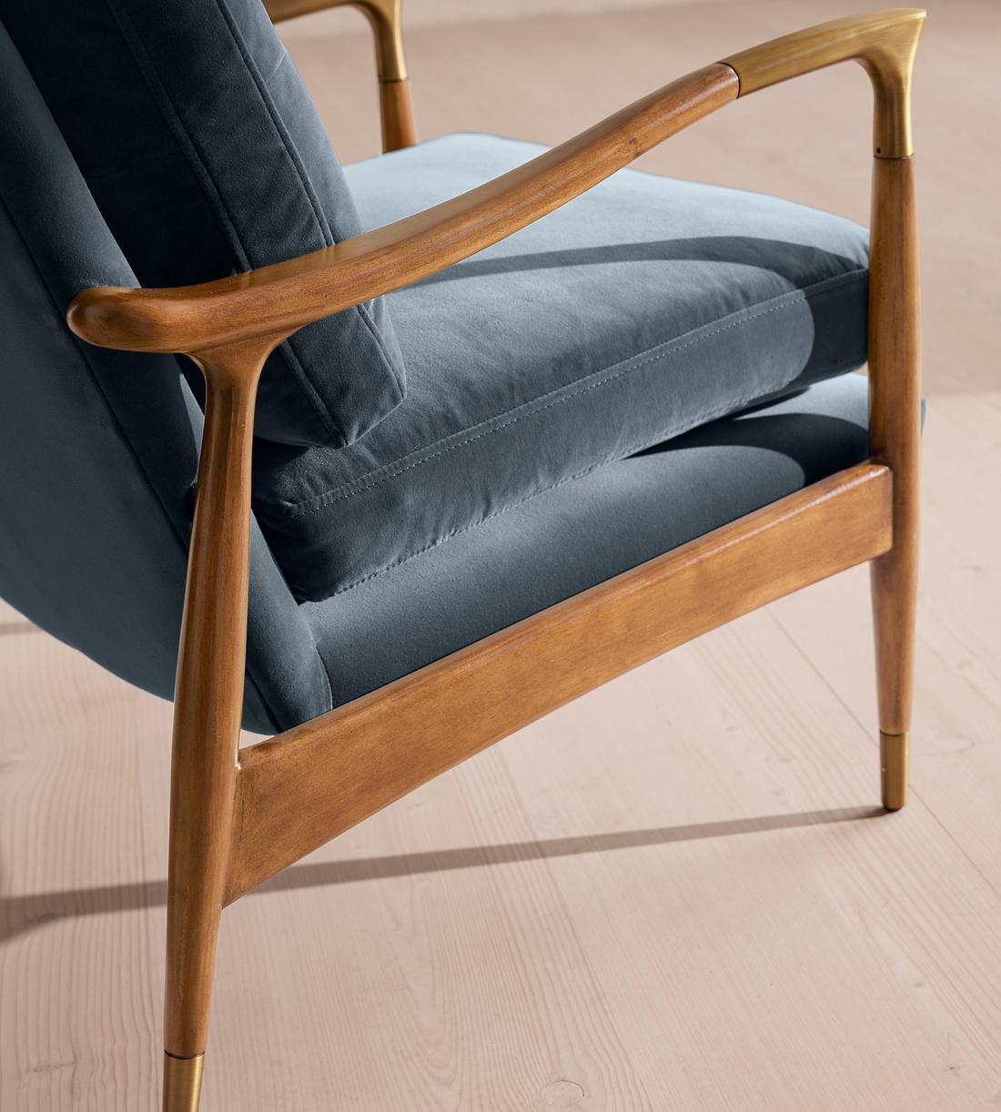 Theodore Oak Armchair - Velvet - Grey Blue - Images - Image 5
