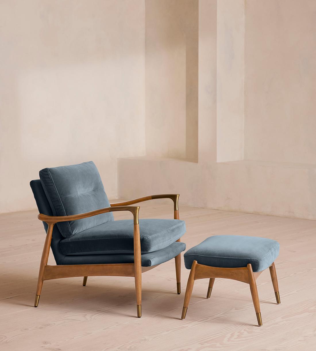 Theodore Oak Armchair - Velvet - Grey Blue - US - Images - Image 4