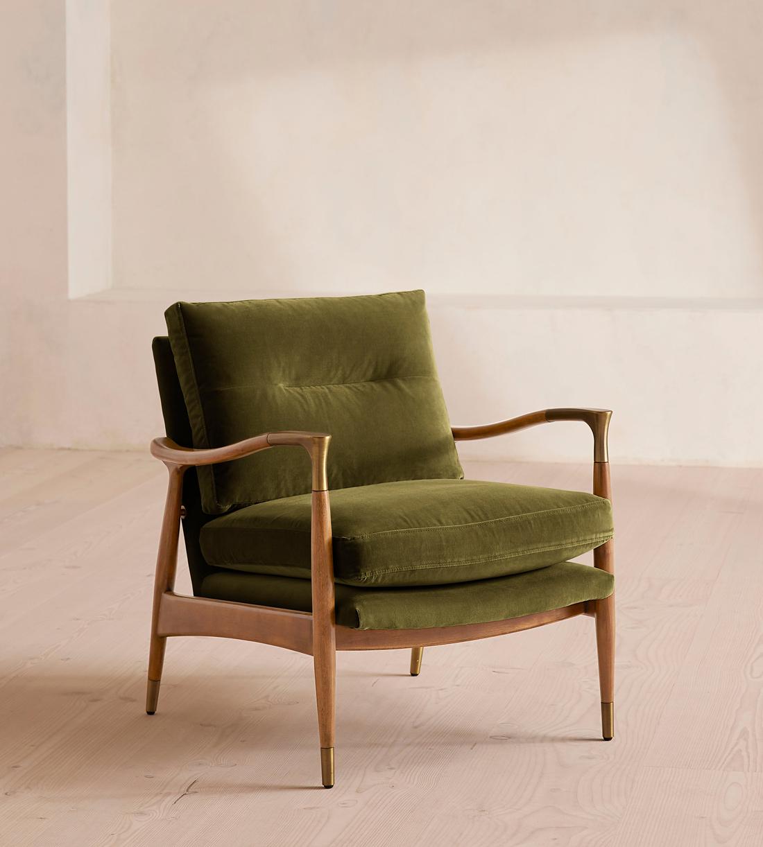 Theodore Oak Armchair - Velvet Olive - US - Listing - Image 1
