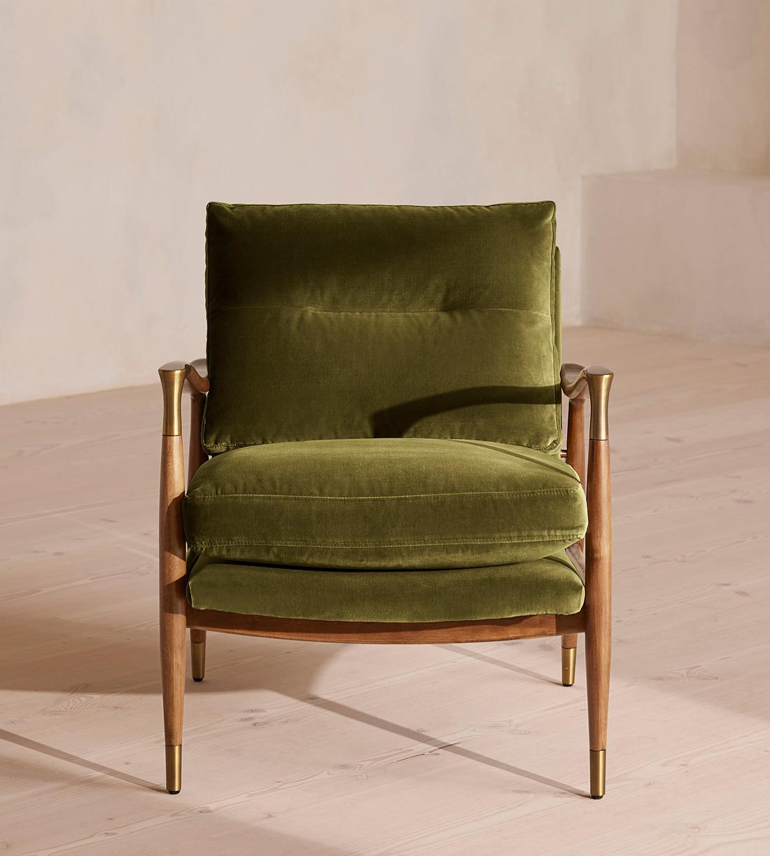 Theodore Oak Armchair - Velvet Olive - US - Listing - Image 2