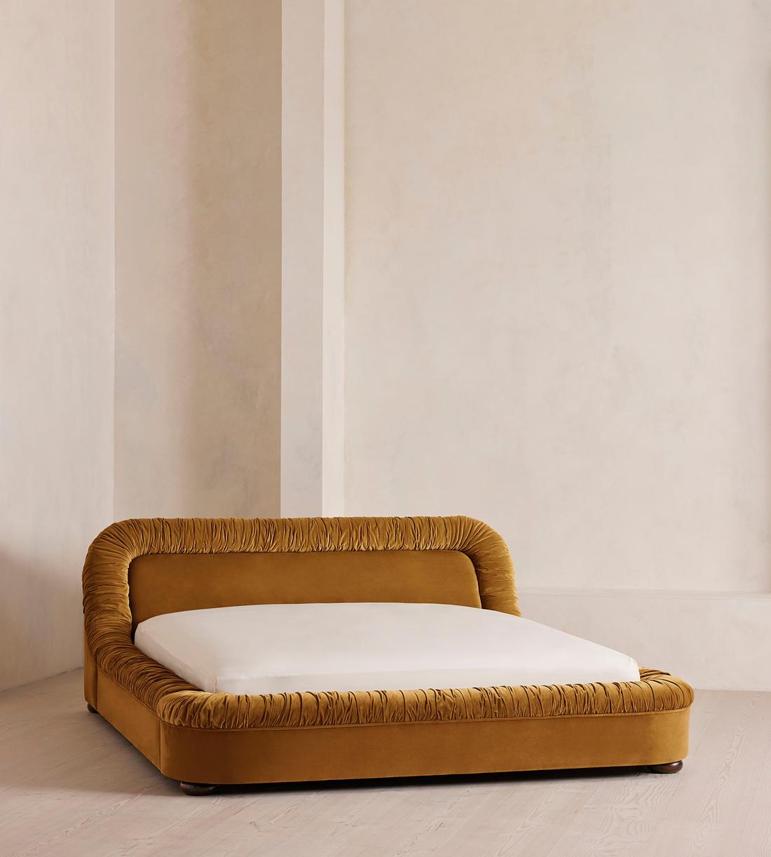 Vara Bed - Queen - Velvet - Mustard - US - Listing - Image 1
