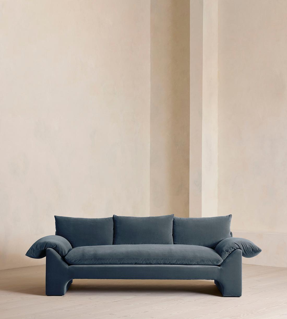 Wyatt Three Seater Sofa - Velvet - Grey Blue - Listing - Image 1