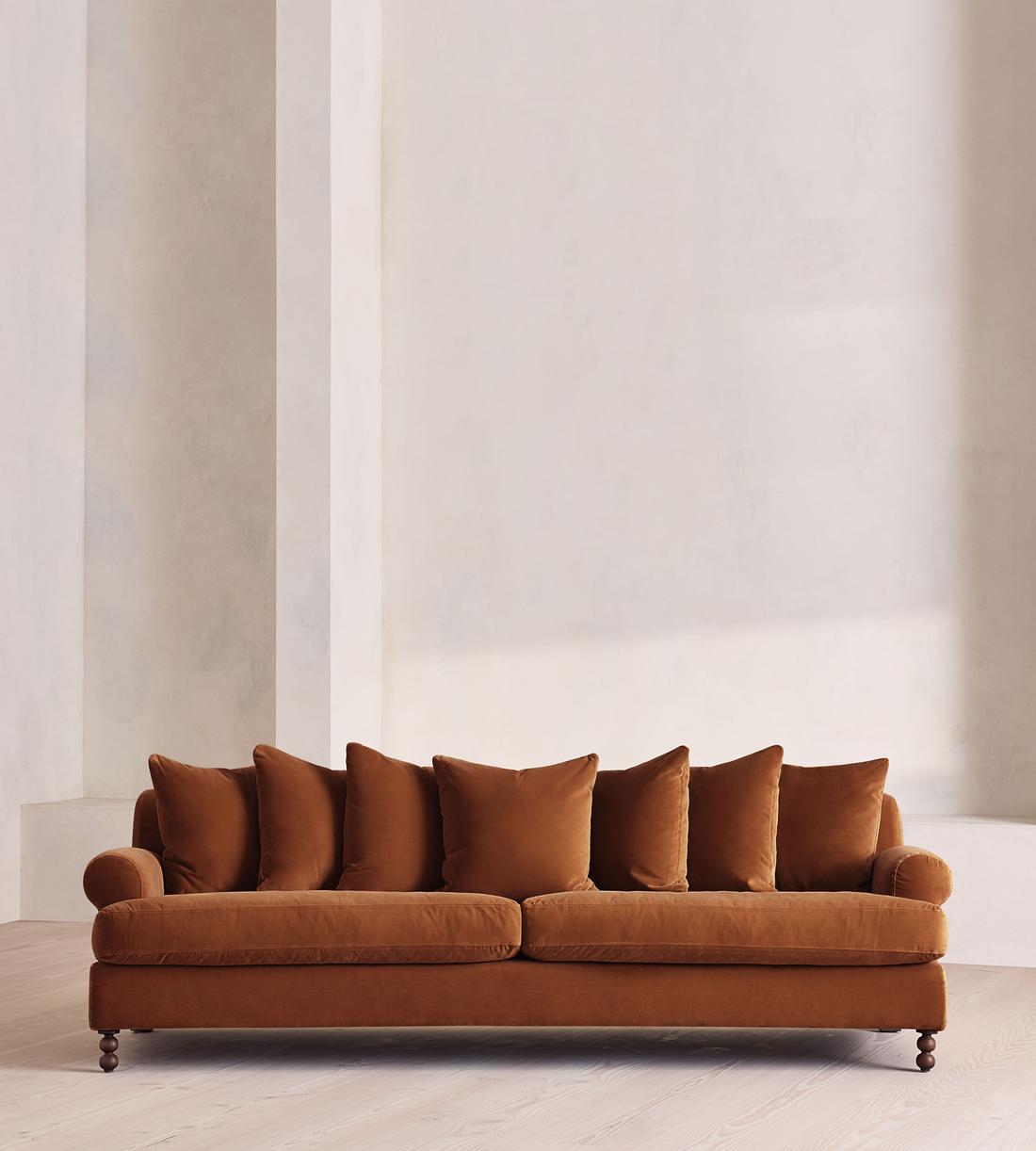 Audrey Four Seater Sofa - Velvet - Cinnamon - UK - Listing - Image 1