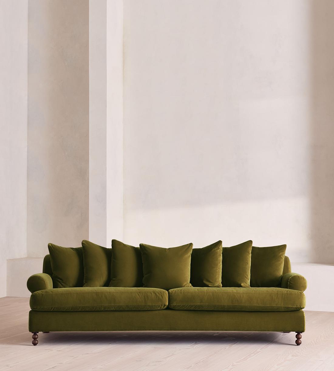 Audrey Four Seater Sofa - Velvet - Olive - Listing - Image 1