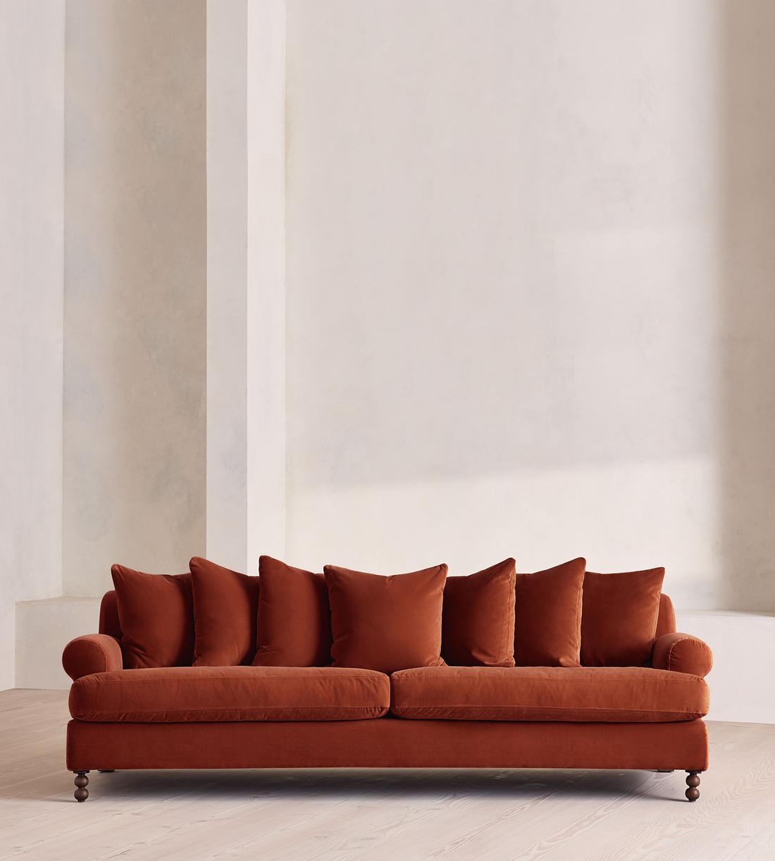 Audrey Four Seater Sofa - Velvet - Rust - US - Listing - Image 1