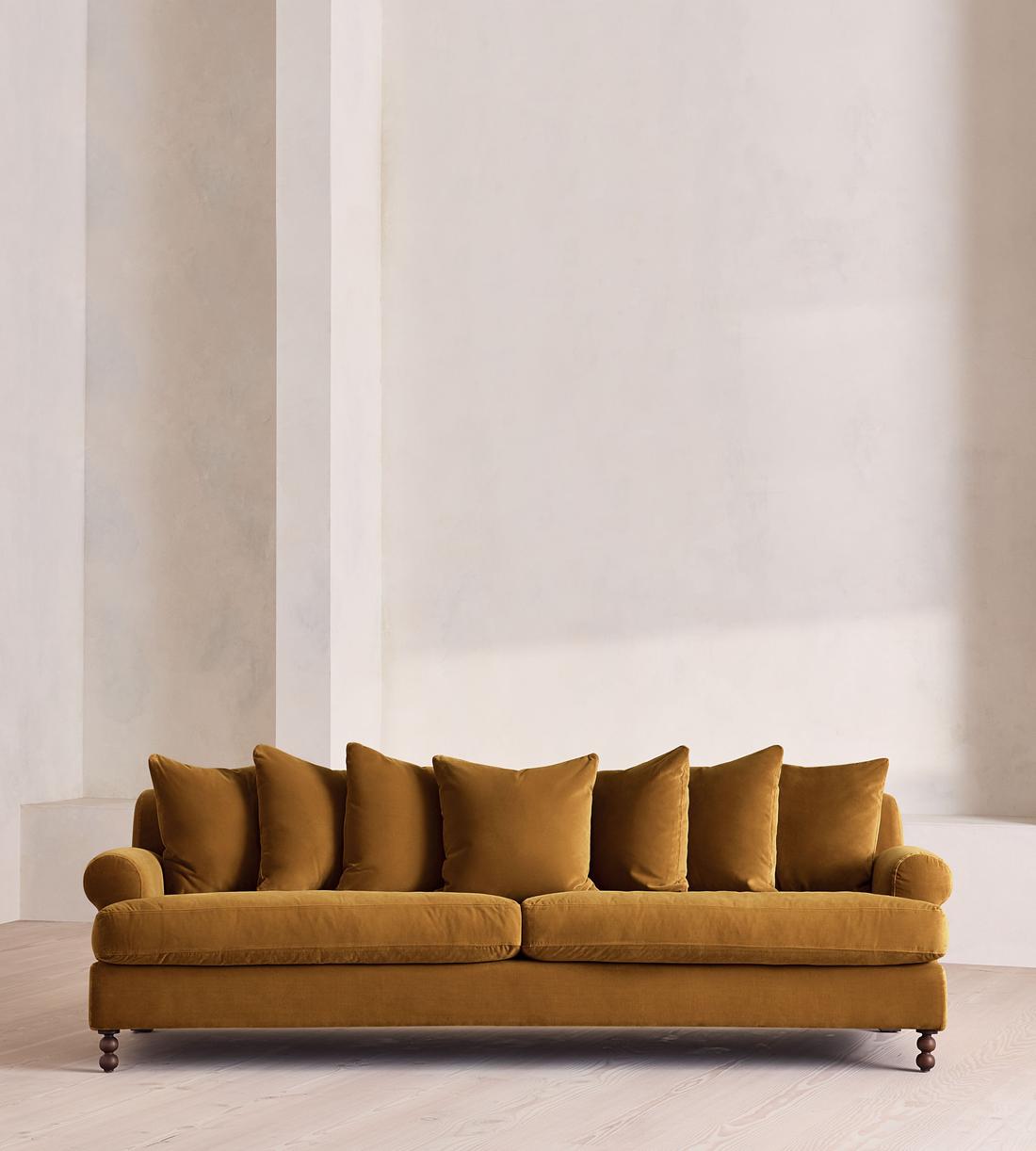 Audrey Four Seater Sofa - Velvet - Mustard - Listing - Image 1