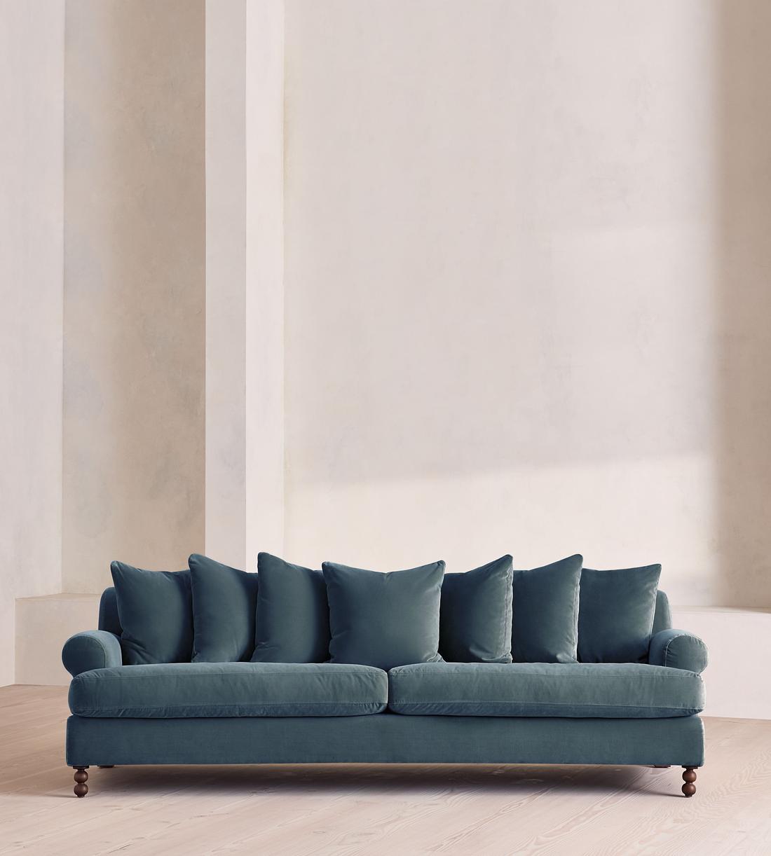 Audrey Four Seater Sofa - Velvet - Grey Blue - Listing - Image 1