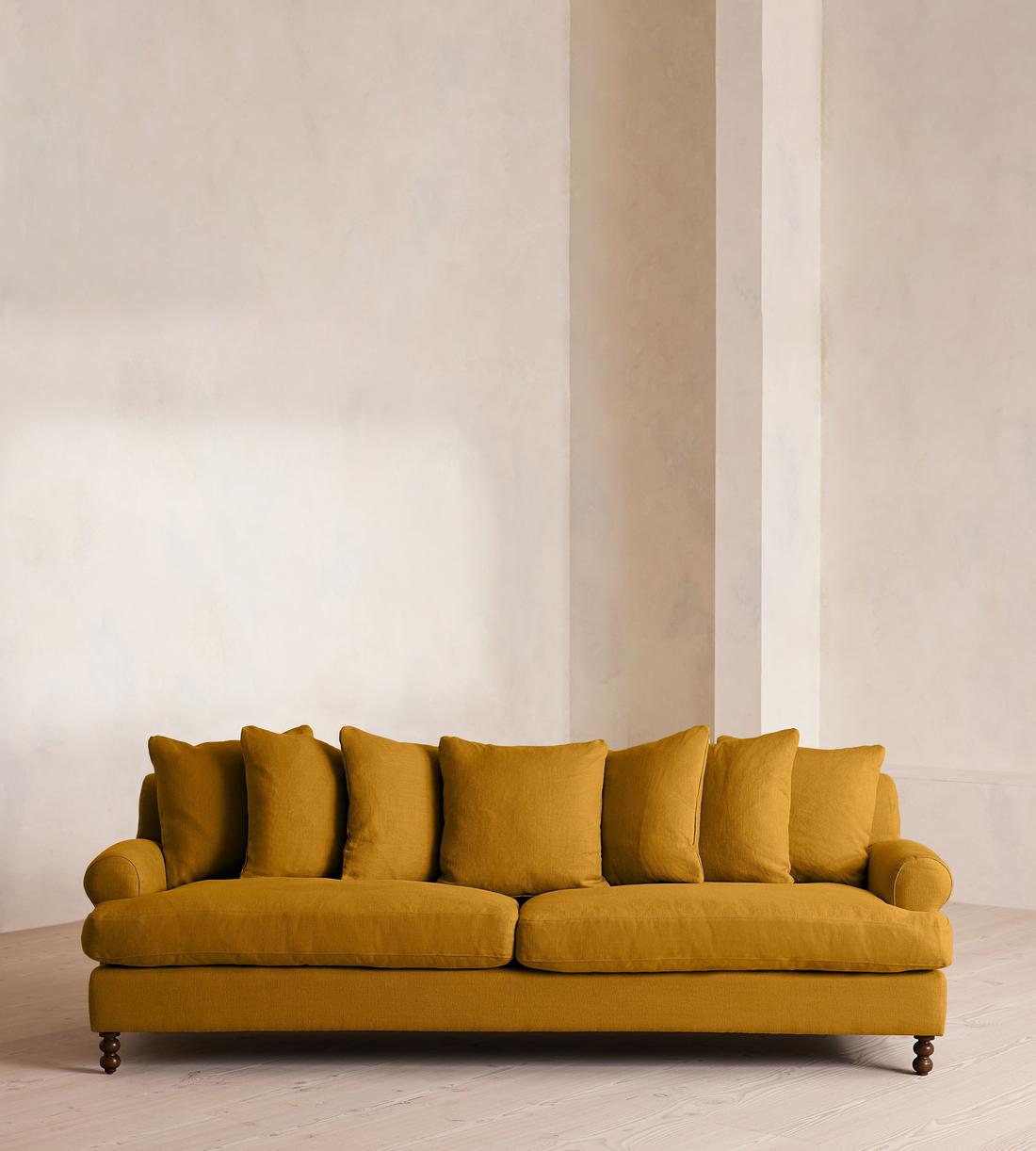Audrey Four Seater Sofa - Linen - Turmeric - UK - Listing - Image 1