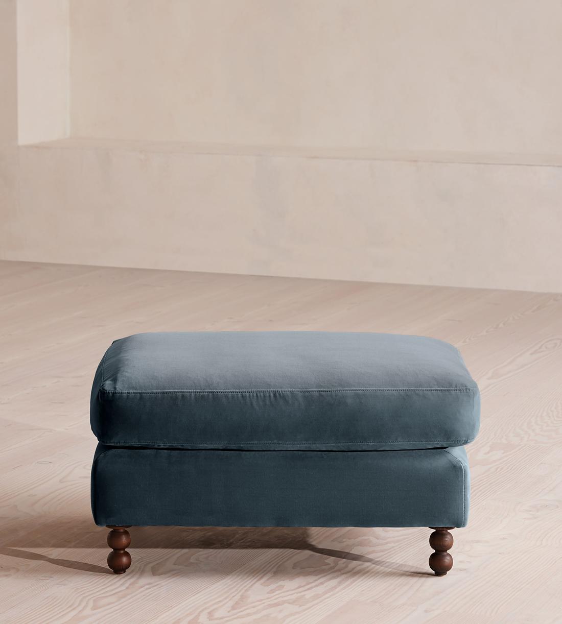 Audrey Rectangle Ottoman - Velvet - Grey Blue - Listing - Image 2