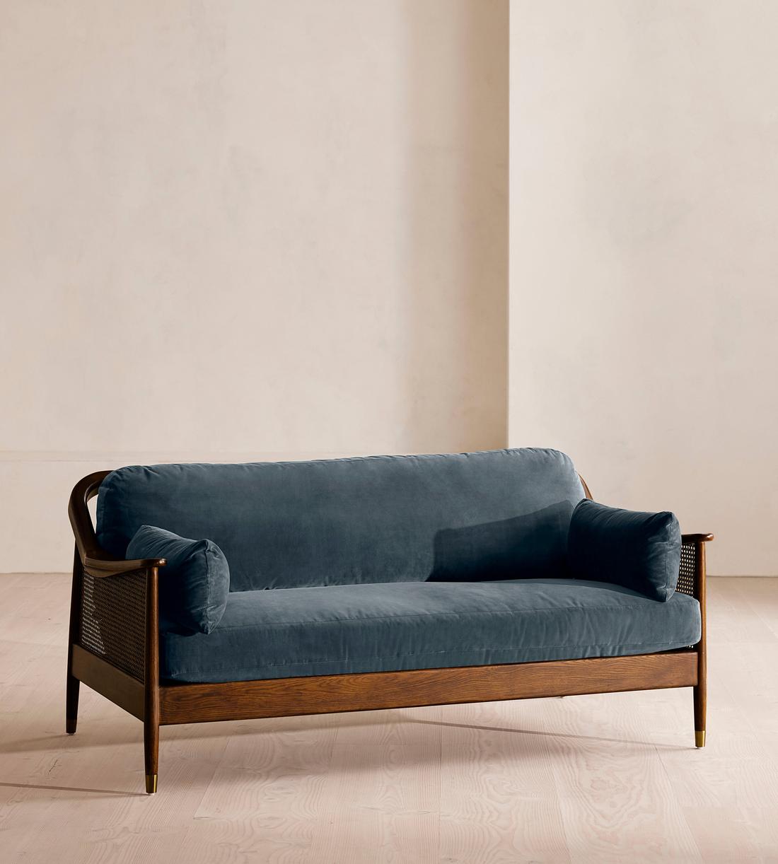 Atlanta Three Seater Sofa - Velvet - Grey Blue - US - Listing - Image 1