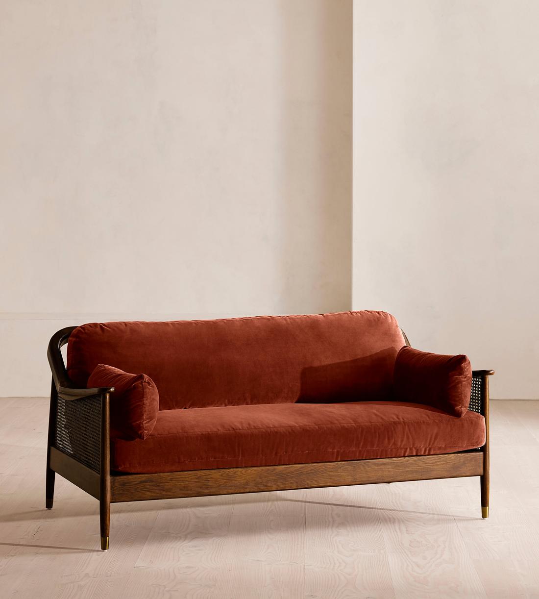 Atlanta Three Seater Sofa - Velvet - Rust - US - Listing - Image 1