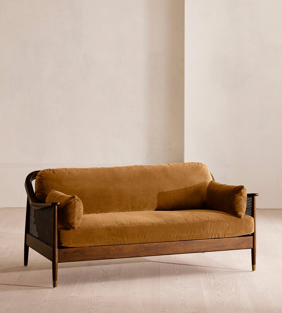 Atlanta Three Seater Sofa - Velvet - Mustard - US - Listing - Image 1