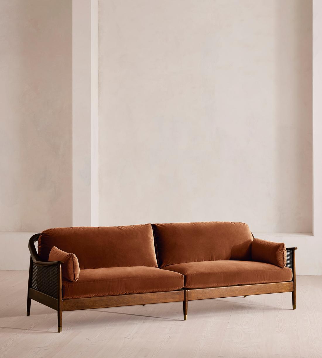 Atlanta Four Seater Sofa - Velvet - Cinnamon - US - Listing - Image 1
