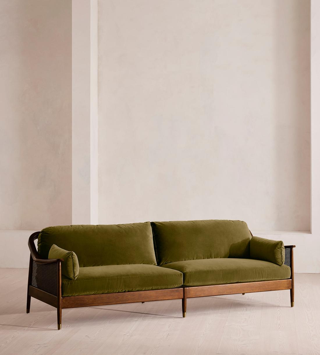 Atlanta Four Seater Sofa - Velvet - Olive - US - Listing - Image 1