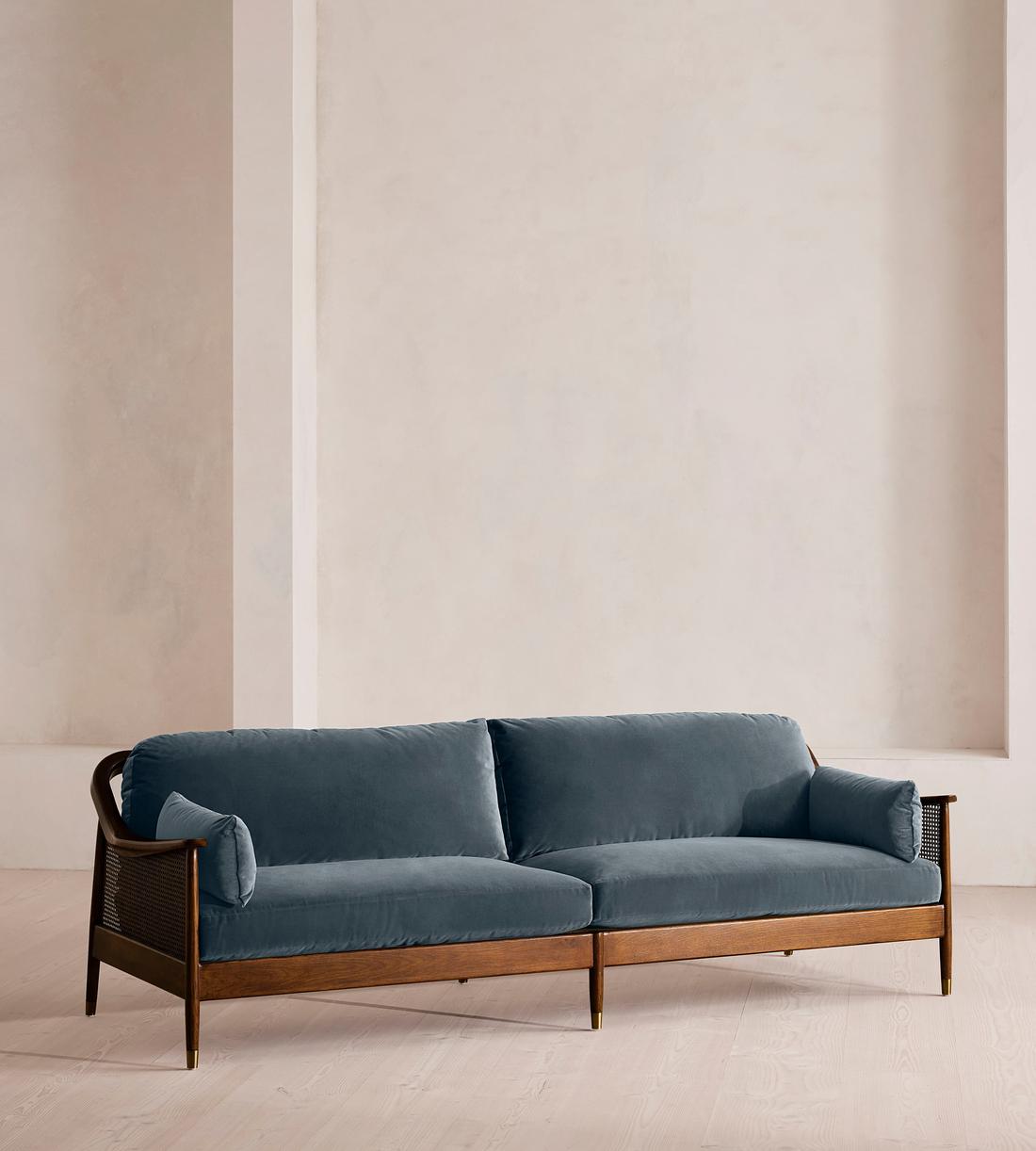 Atlanta Four Seater Sofa - Velvet - Grey Blue - US - Listing - Image 1