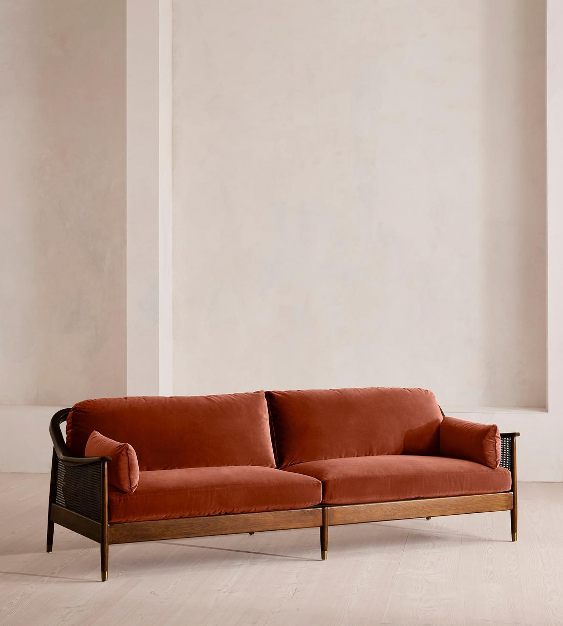 Atlanta Four Seater Sofa - Velvet - Rust - US - Listing - Image 1