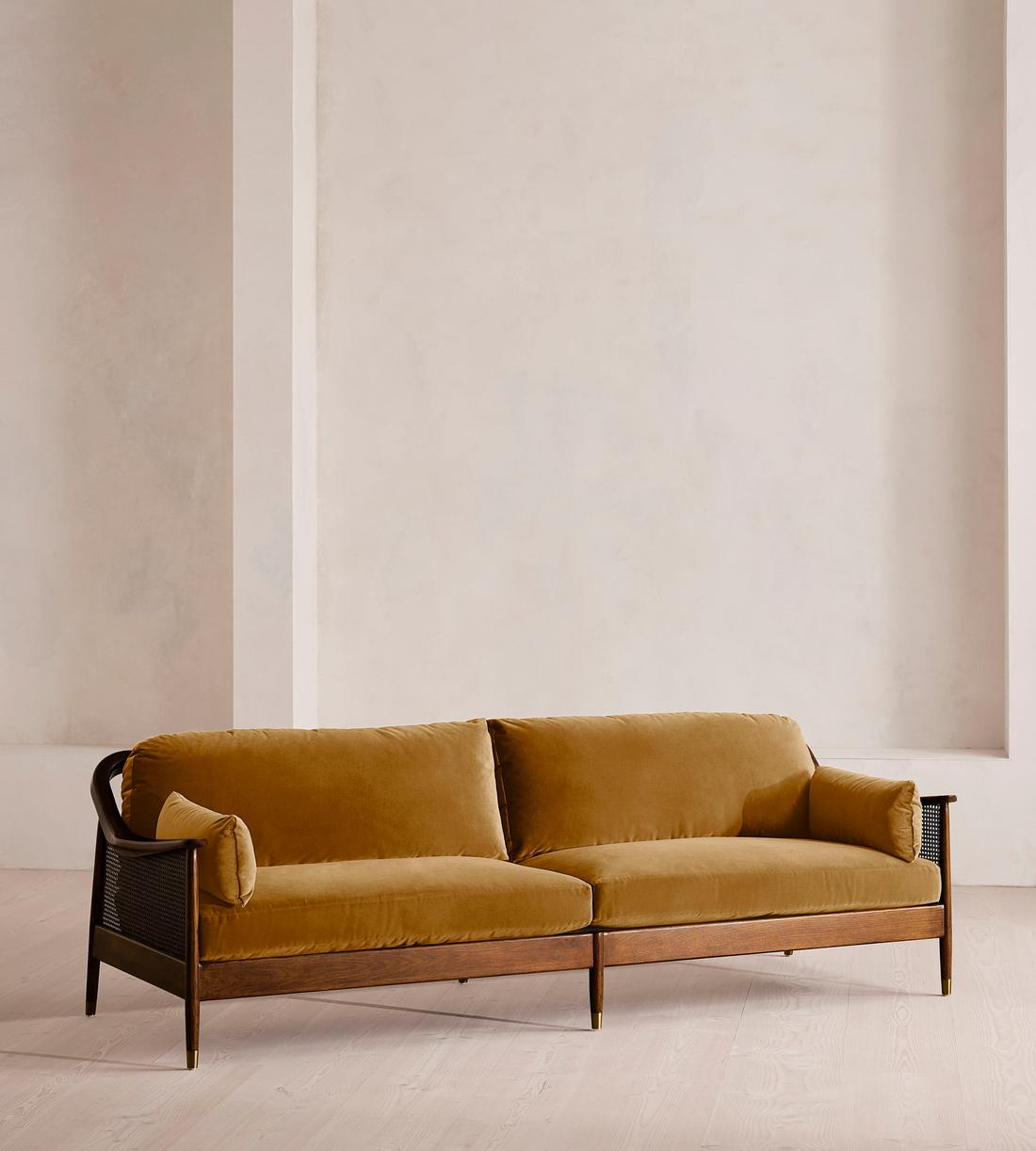 Atlanta Four Seater Sofa - Velvet - Mustard - US - Listing - Image 1