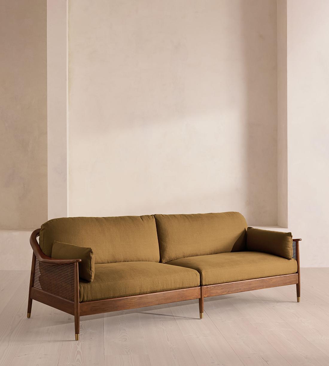 Atlanta Four Seater Sofa - Linen - Ochre - US - Listing - Image 2