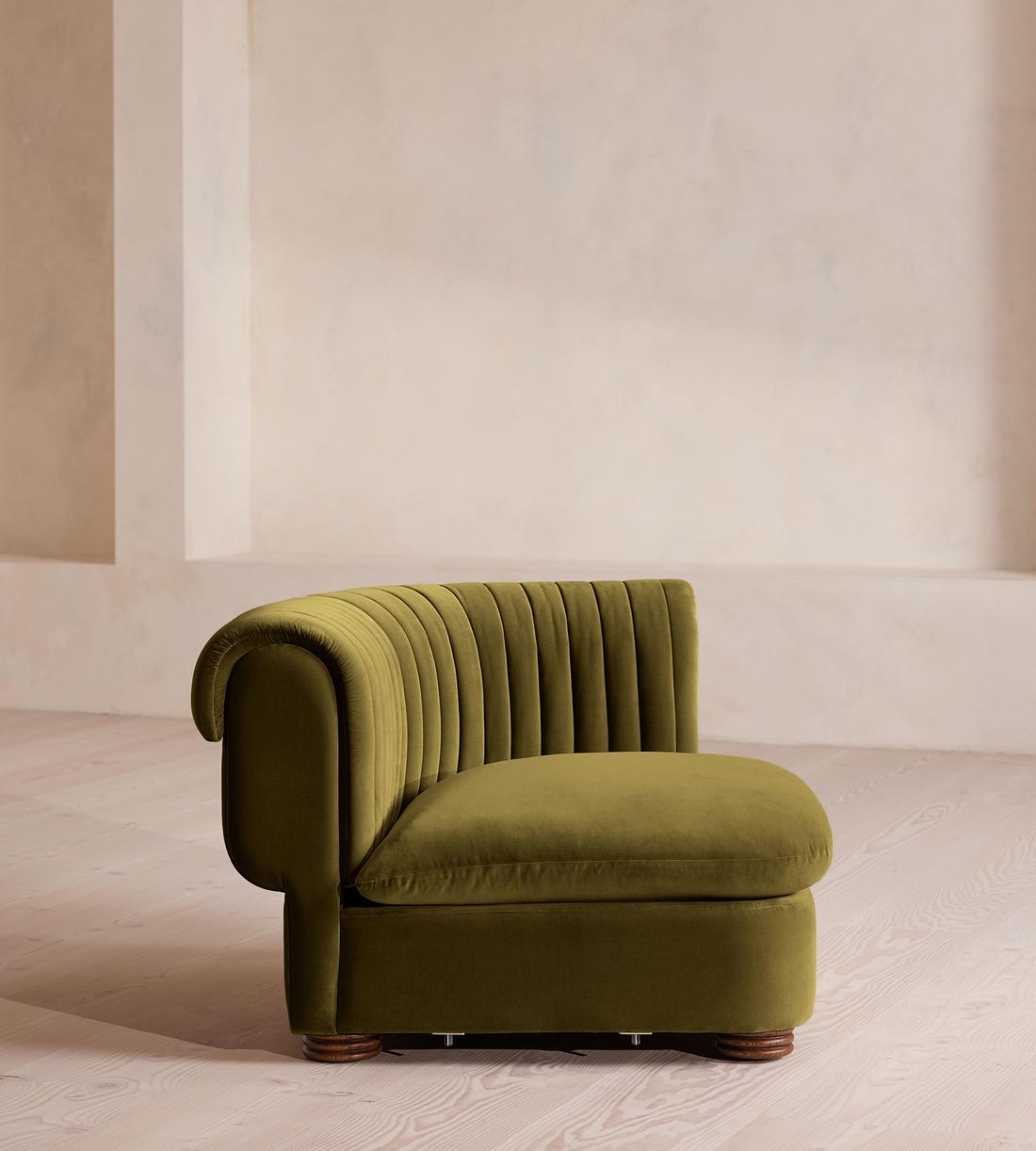 Rava Modular Sofa - Left Arm Module - Velvet - Olive - Image 8