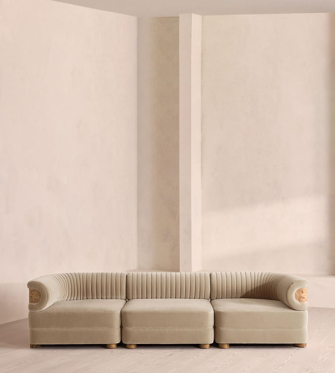 Caleb Modular Sofa - Four Seater - Velvet - Oyster - Blonde Burl - UK - Listing - Image 1