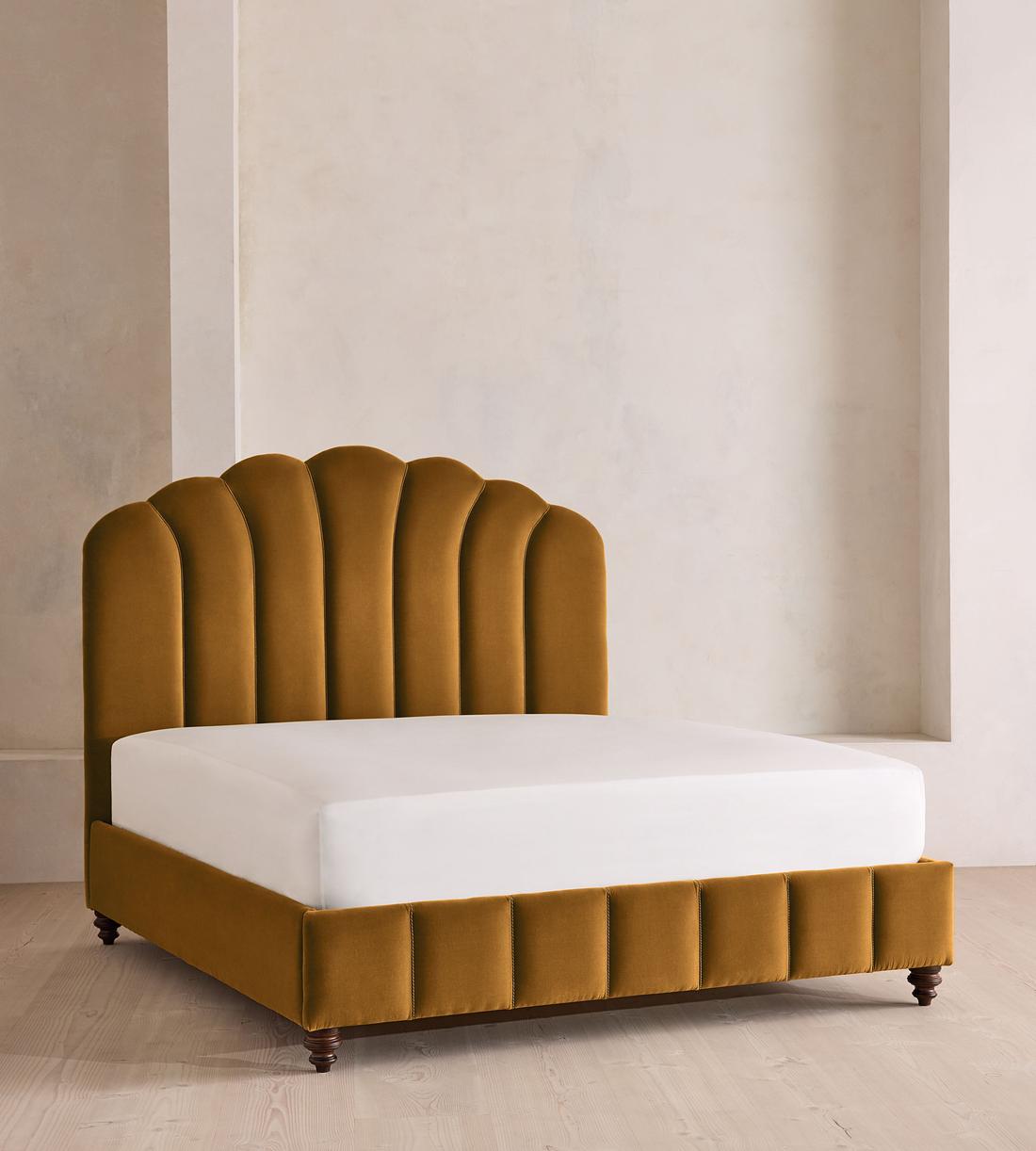 Manette Bed - with Twisted Cord - Full - Velvet - Mustard - US - Listing - Image 1