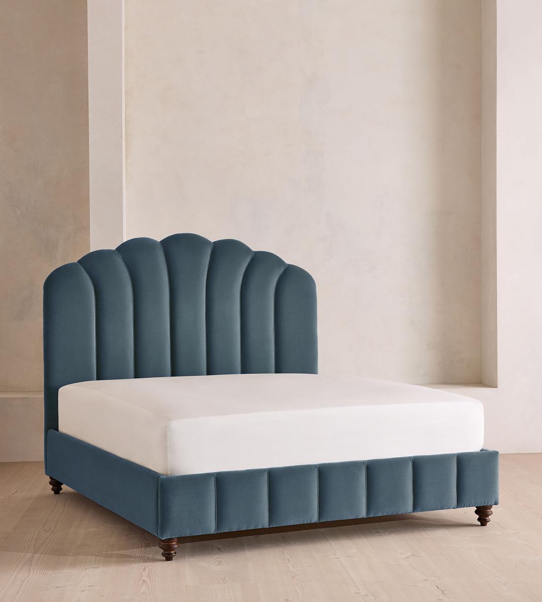 Manette Bed - with Twisted Cord - Double - Velvet - Grey Blue - Listing - Image 1