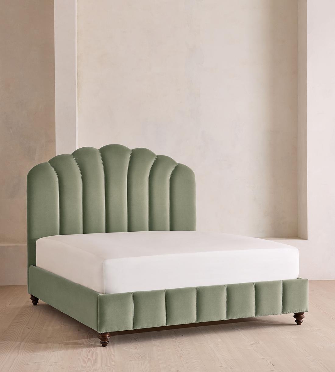 Manette Bed - with Twisted Cord - Double - Velvet - Seafoam - UK - Listing - Image 1