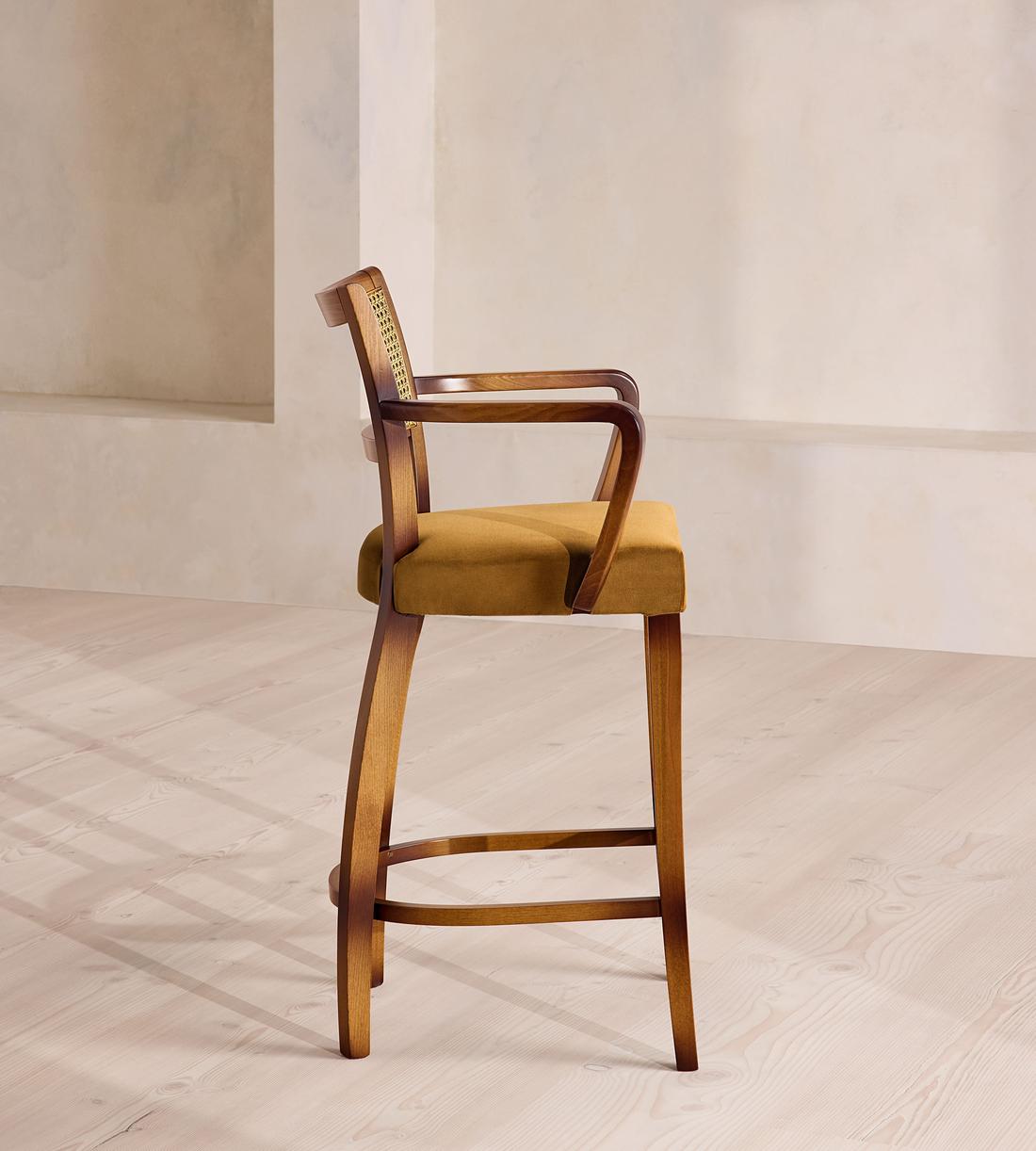 Molina Barstool - Cane Back - Velvet - Mustard - Images - Image 3