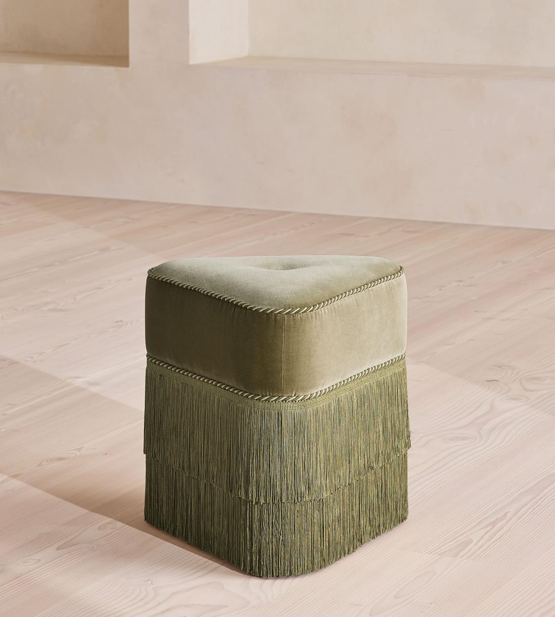 Marta Footstool - Velvet - Lichen - UK - Listing - Image 1