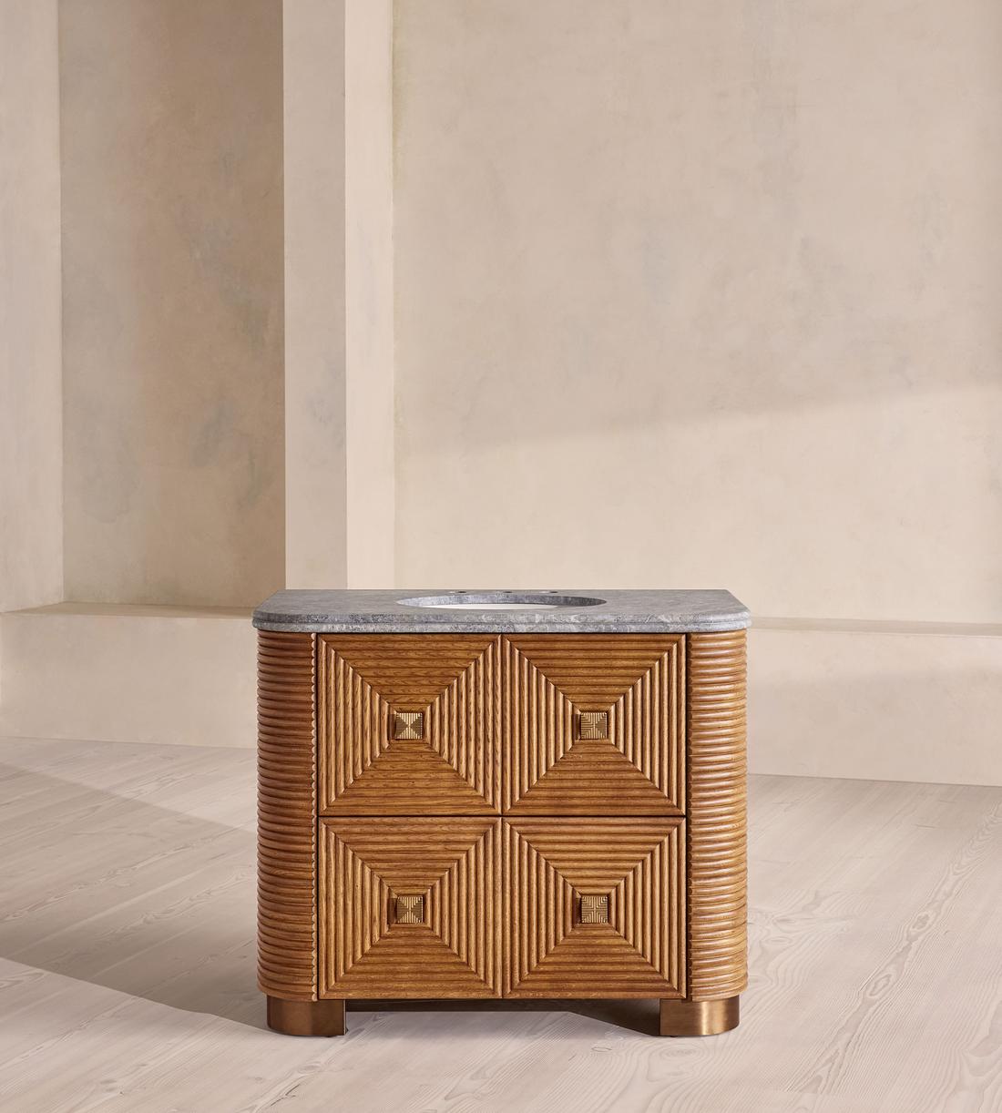 Kingsley Single Vanity Unit - Grey Emperador Marble - Listing - Image 1