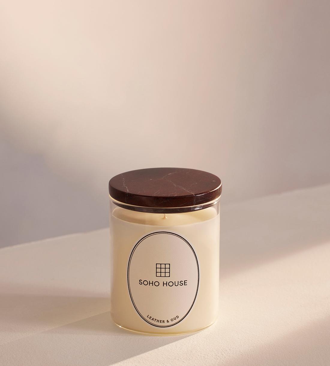 Leather & Oud Candle - Rosso Levanto Marble - Refill - 250g - Listing - Image 2