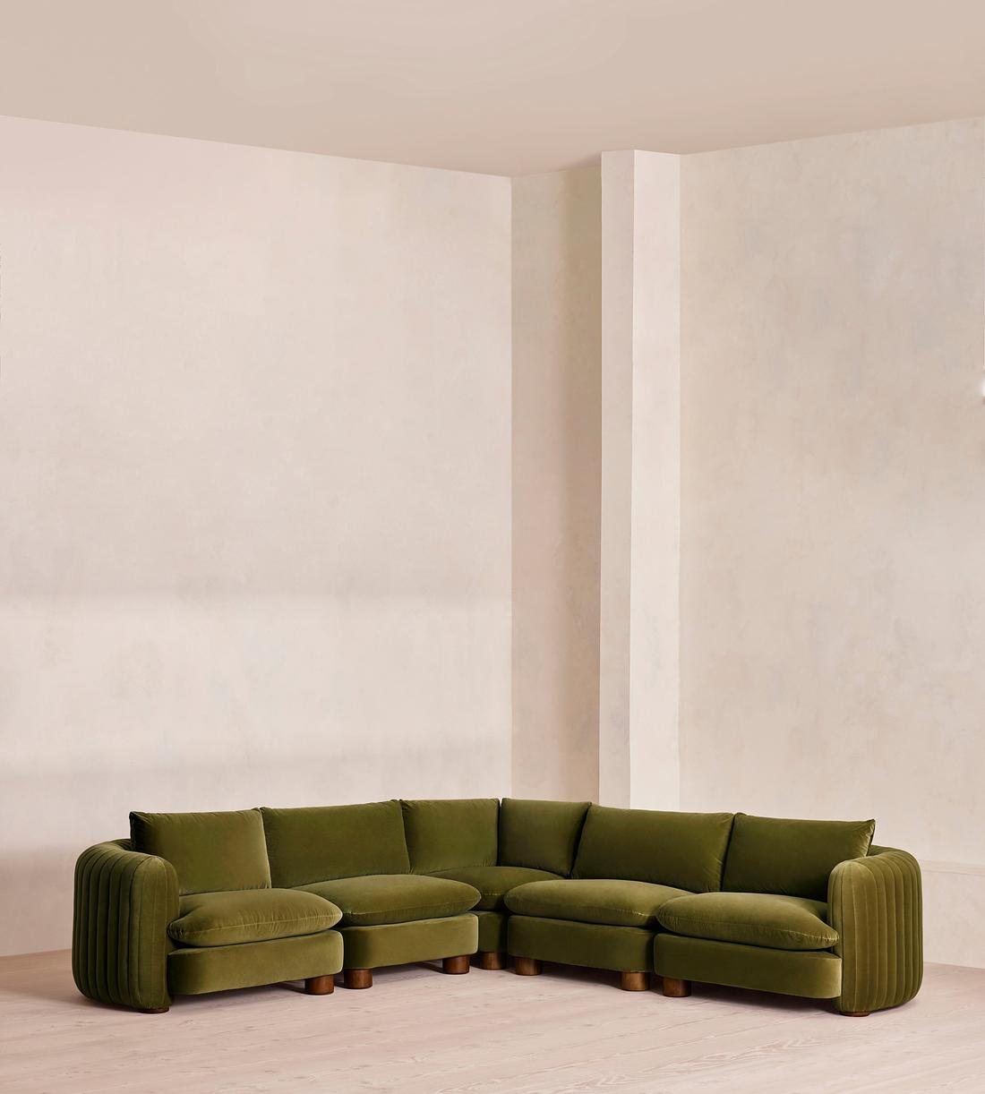 Vivienne Sectional Corner Sofa - Velvet Olive - US - Listing - Image 1