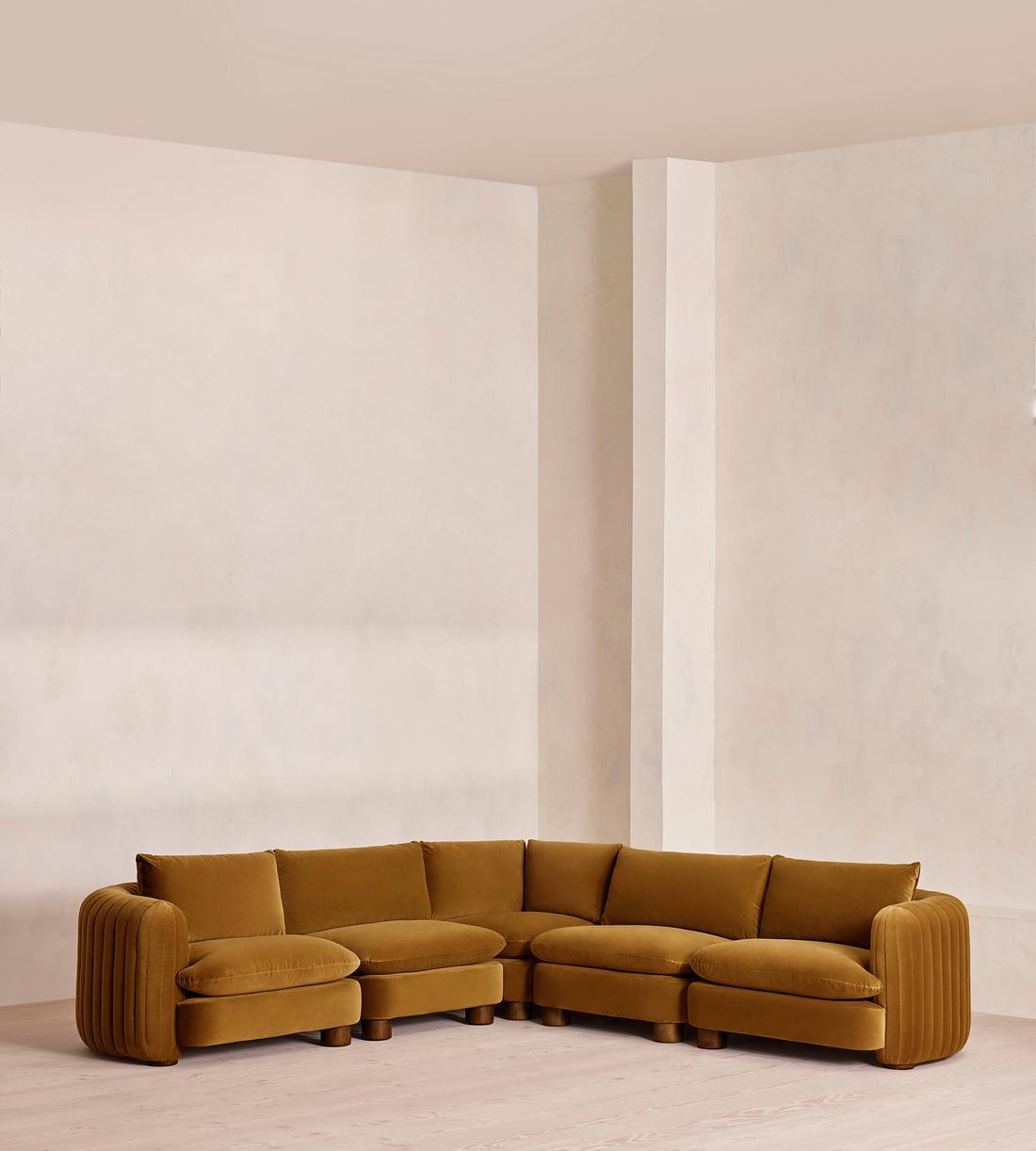 Vivienne Sectional Corner Sofa - Velvet Mustard - US - Listing - Image 1