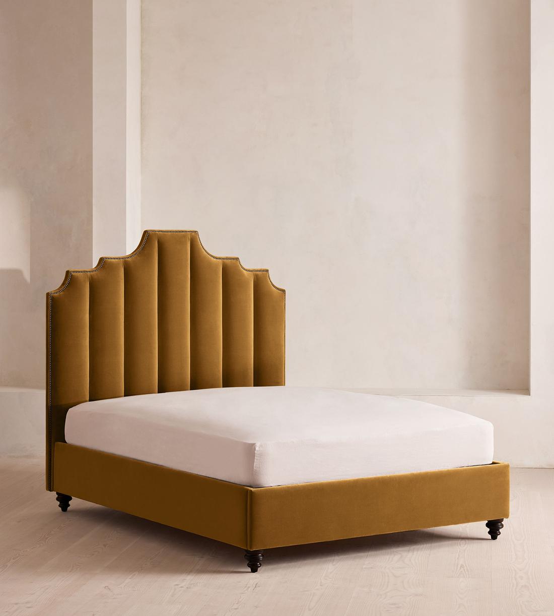 Gerrard Bed - Double - Velvet - Mustard - Listing - Image 1