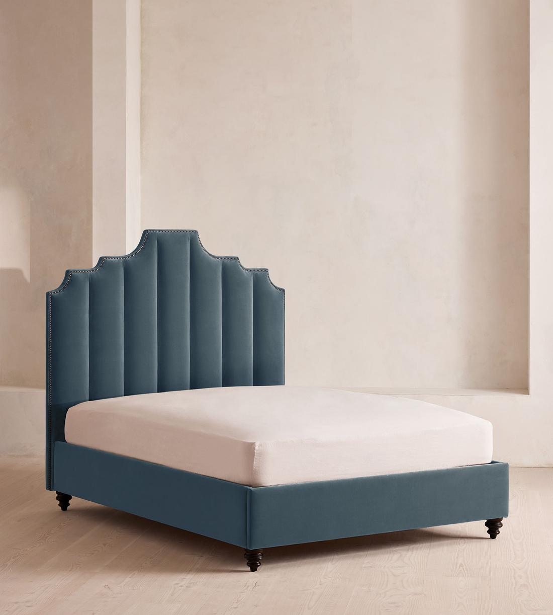 Gerrard Bed - Double - Velvet - Grey Blue - Listing - Image 1