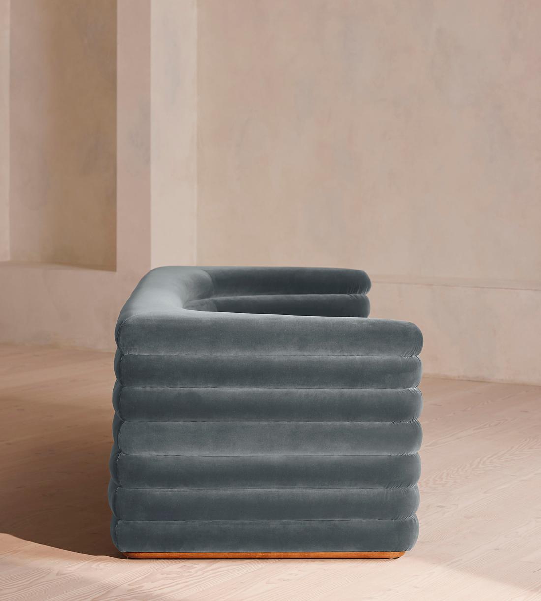 Laura Three Seater Sofa - Velvet - Grey Blue - US - Images - Image 3