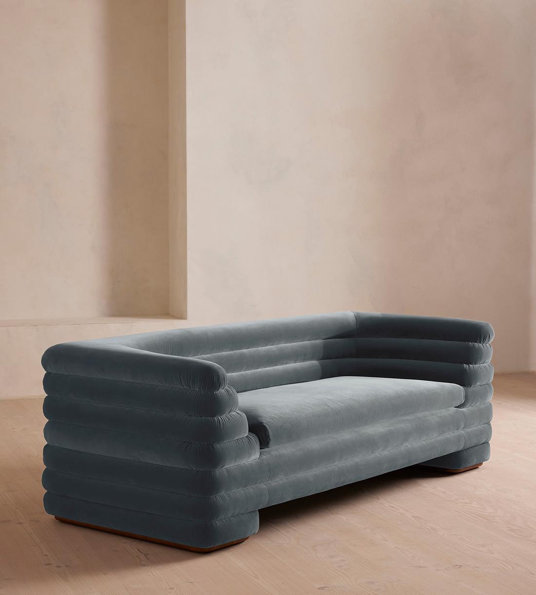 Laura Three Seater Sofa - Velvet - Grey Blue - US - Listing - Image 1