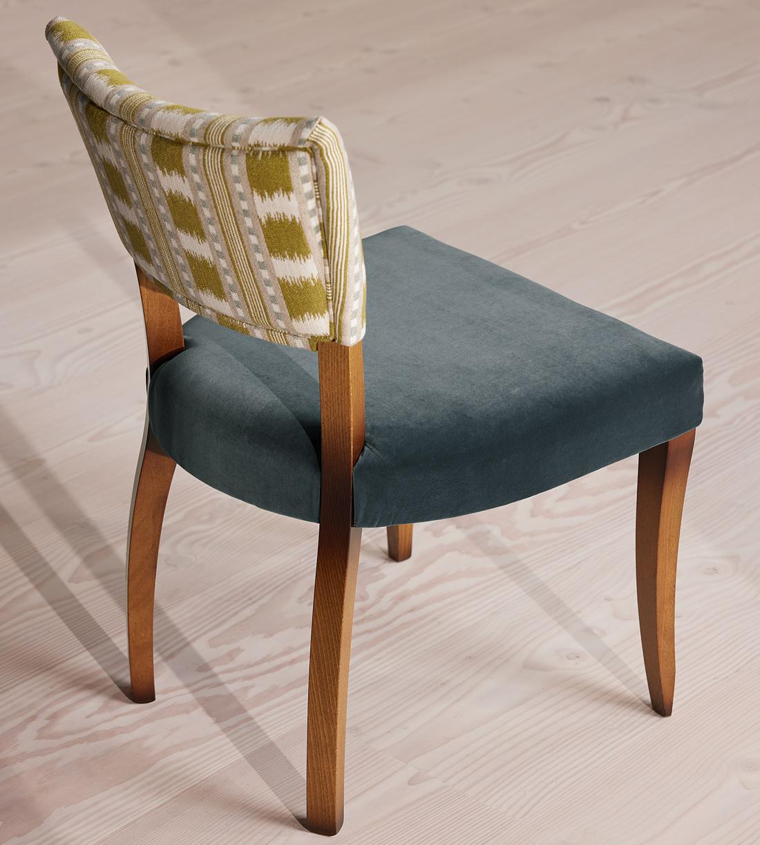 Pair of Molina Armless Dining Chairs - Ikat Stripe and Velvet - Grey Blue - Images - Image 6