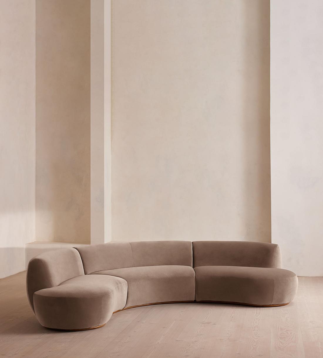 Aline Serpentine Sectional Sofa - Four Seater - Taupe Velvet - US - Listing - Image 1