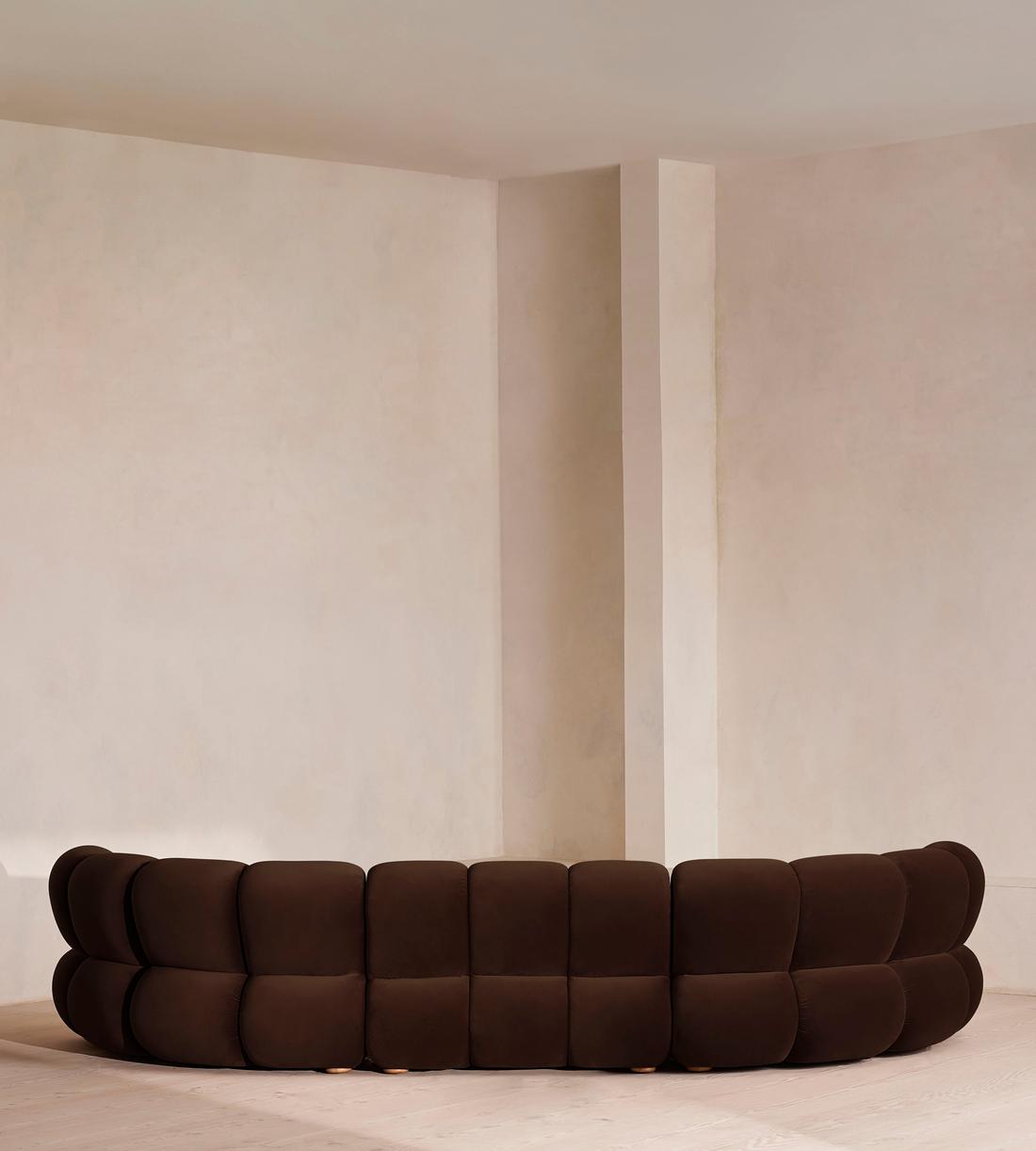 Noelle Modular Curved Sofa - Six Seater - Velvet Chocolate Brown - Images - Image 4