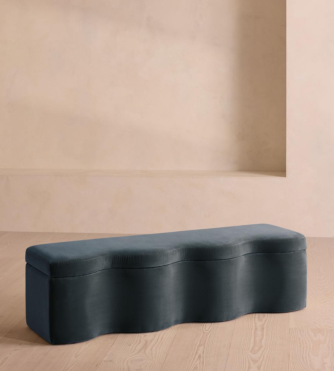 Eli Storage Bench - Grey Blue Velvet - US - Listing - Image 1