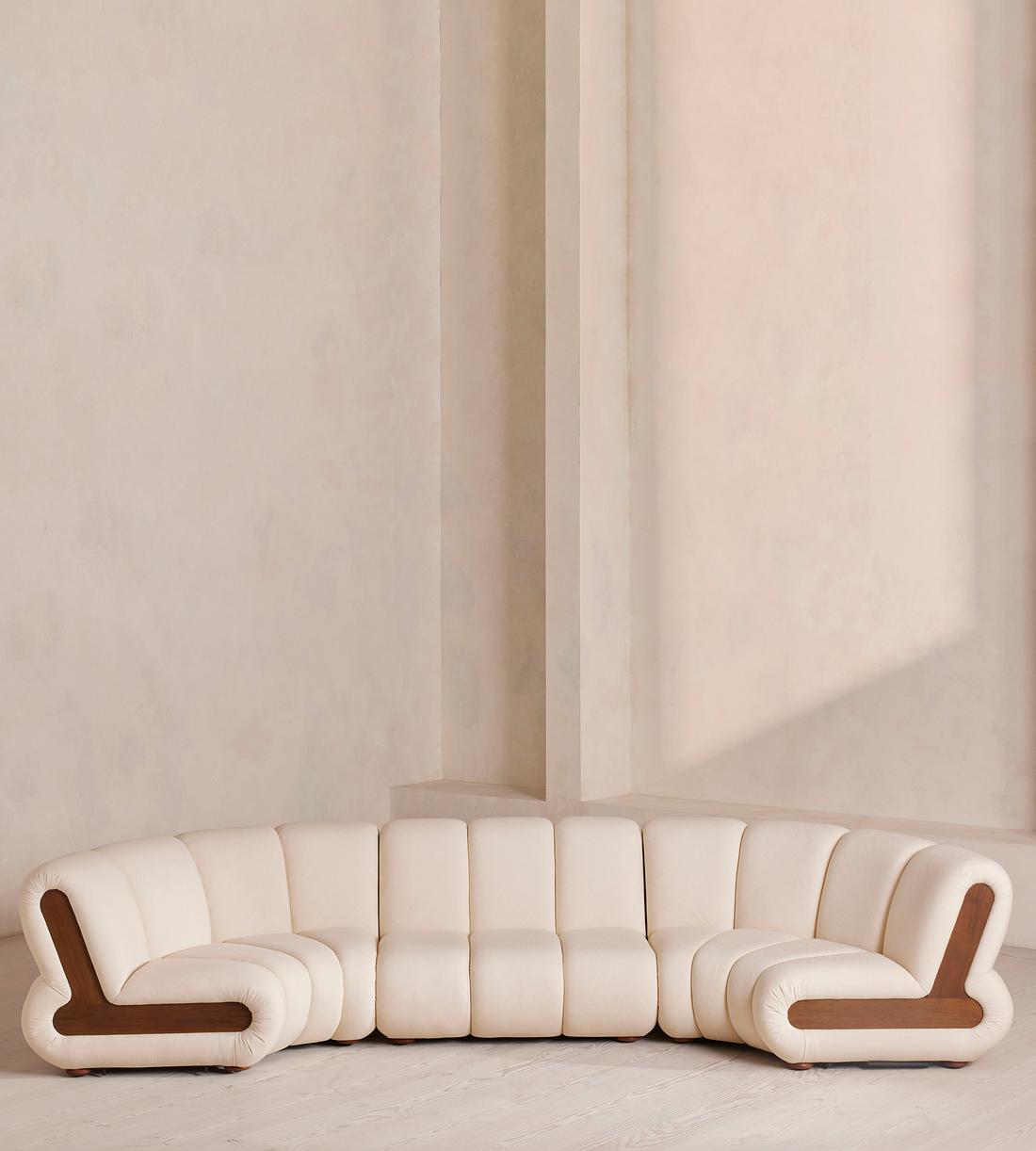 Noelle Outdoor Modular Curved Sofa - Six Seater - Linen - Off White - US - Listing - Image 2