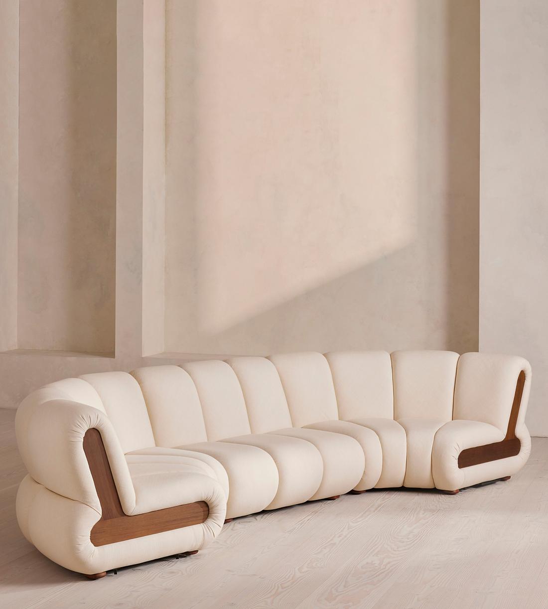 Noelle Outdoor Modular Curved Sofa - Six Seater - Linen - Off White - US - Listing - Image 3