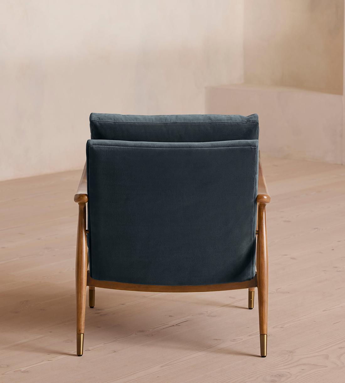 Theodore Oak Armchair - Velvet - Grey Blue - US - Images - Image 3