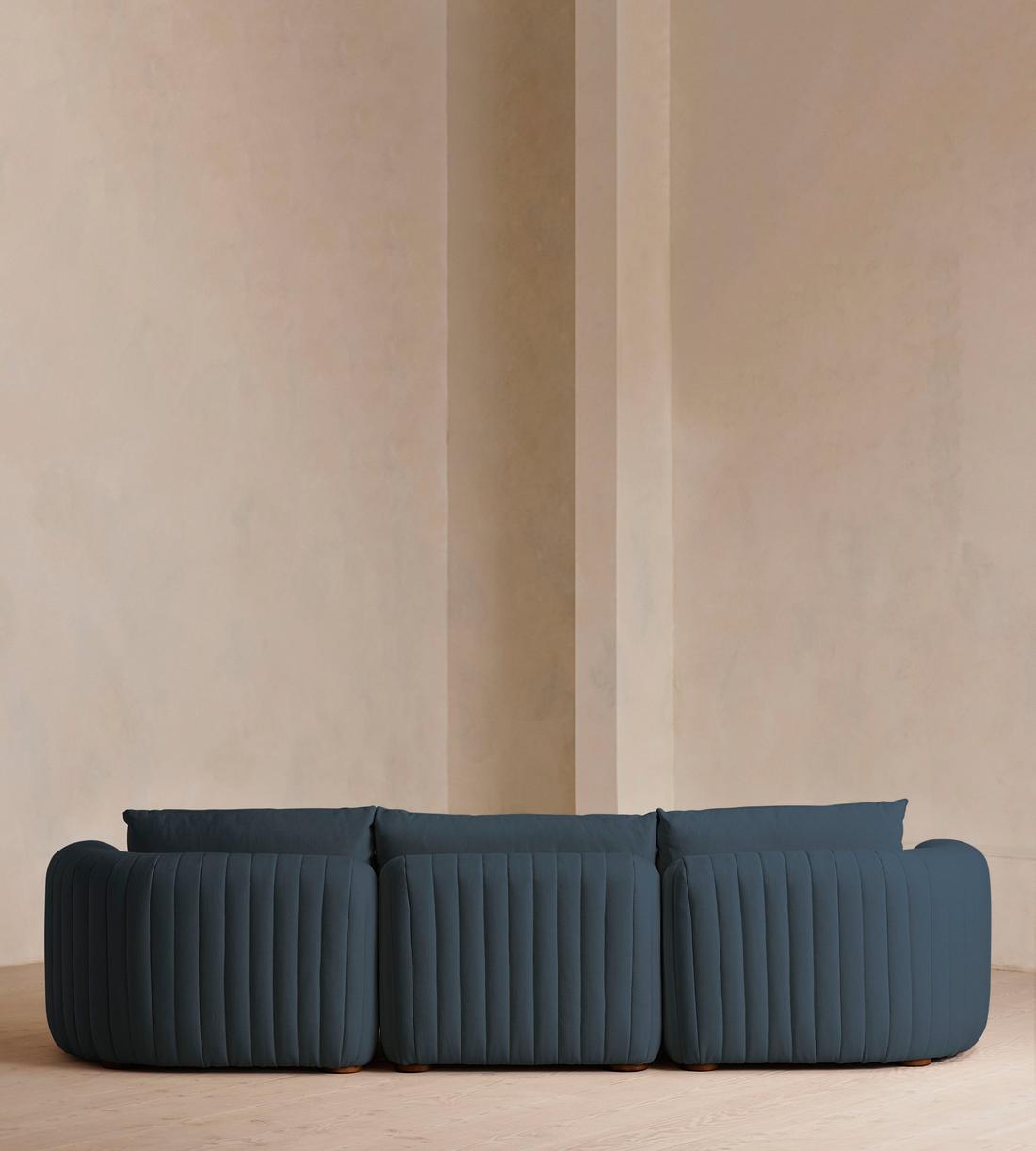 Vivienne Deeper Sit Sectional Sofa - Four Seater - Linen - Prussian Blue - US - Images - Image 3