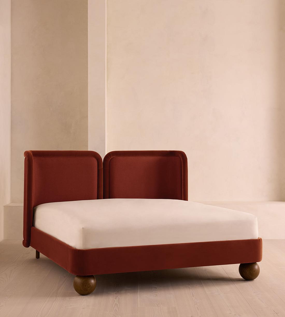 Willem Bed - King - Velvet & Linen - Rust - US - Listing - Image 1