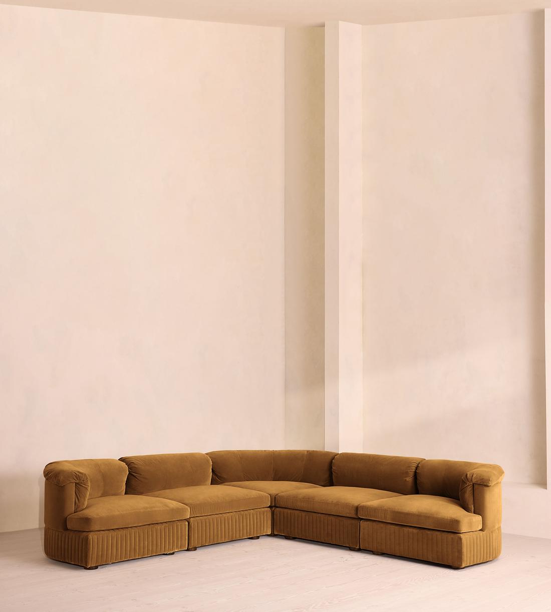 Oona Sectional Sofa - Corner Sofa - Velvet Mustard - US - Listing - Image 1