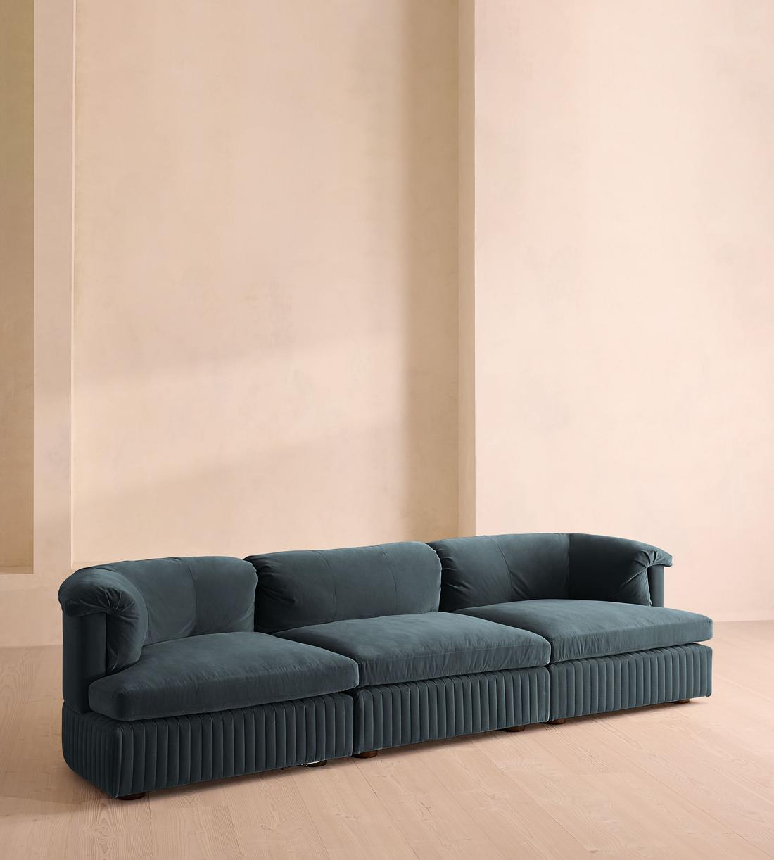 Oona Sectional Sofa - Four Seater - Velvet Grey Blue - US - Listing - Image 1