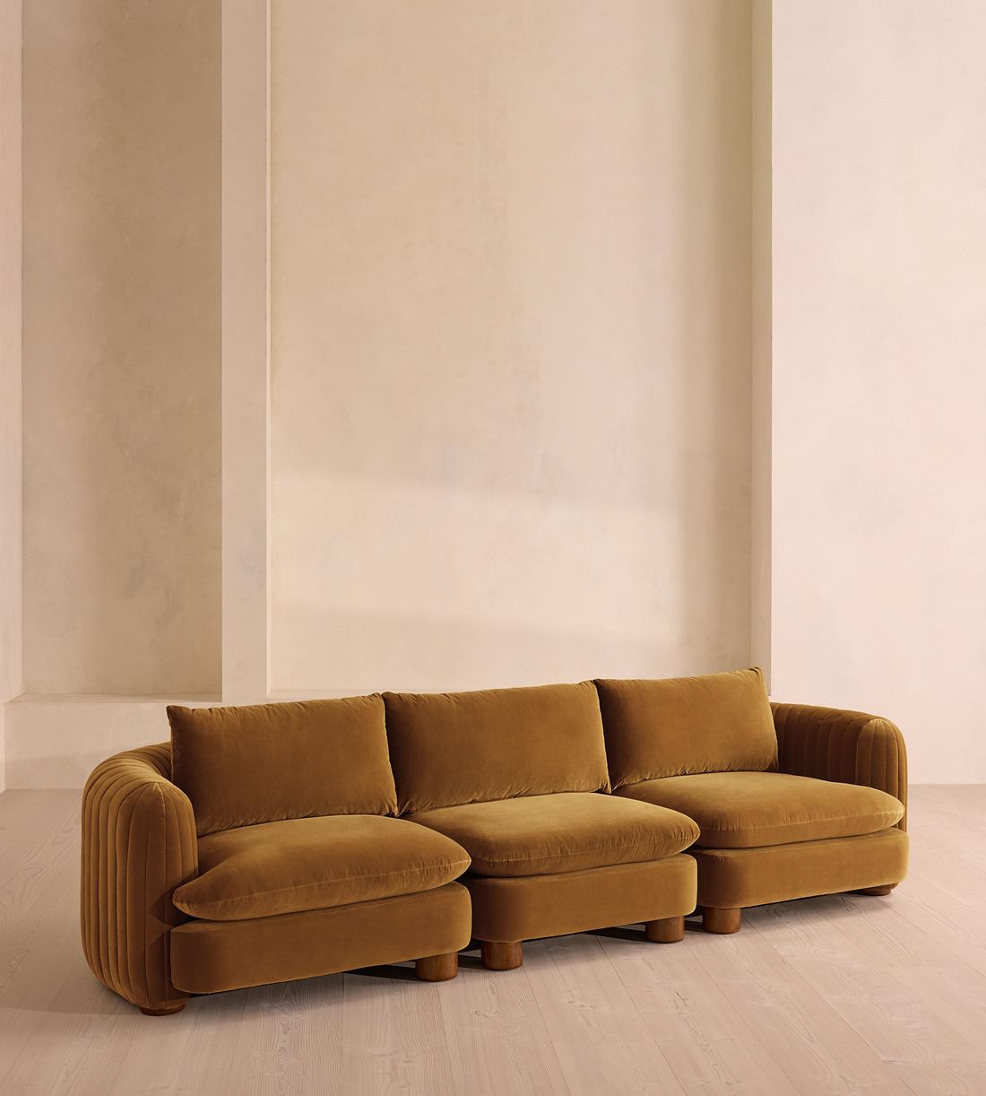 Vivienne Deeper Sit Sectional Sofa - Four Seater - Velvet Mustard US - Listing - Image 1
