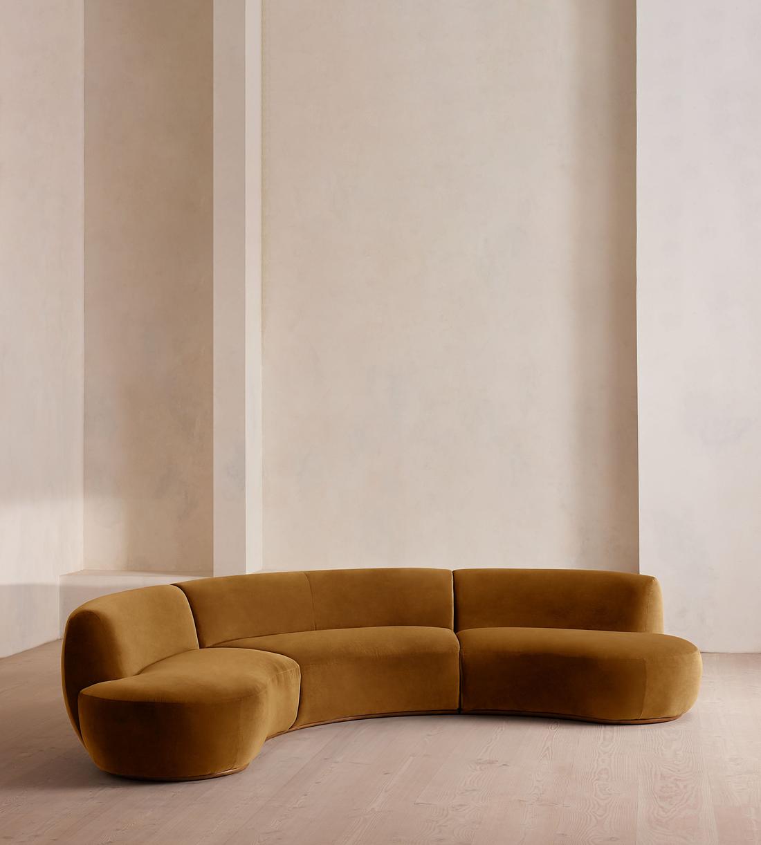 Aline Serpentine Modular Sofa - Four Seater - Mustard Velvet - UK - Listing - Image 2